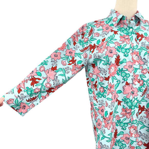 Lands' End Lotus Floral Button Down Shirt Womens Size 8‎ Cottagecore 3/4 Sleeve - Picture 2 of 10